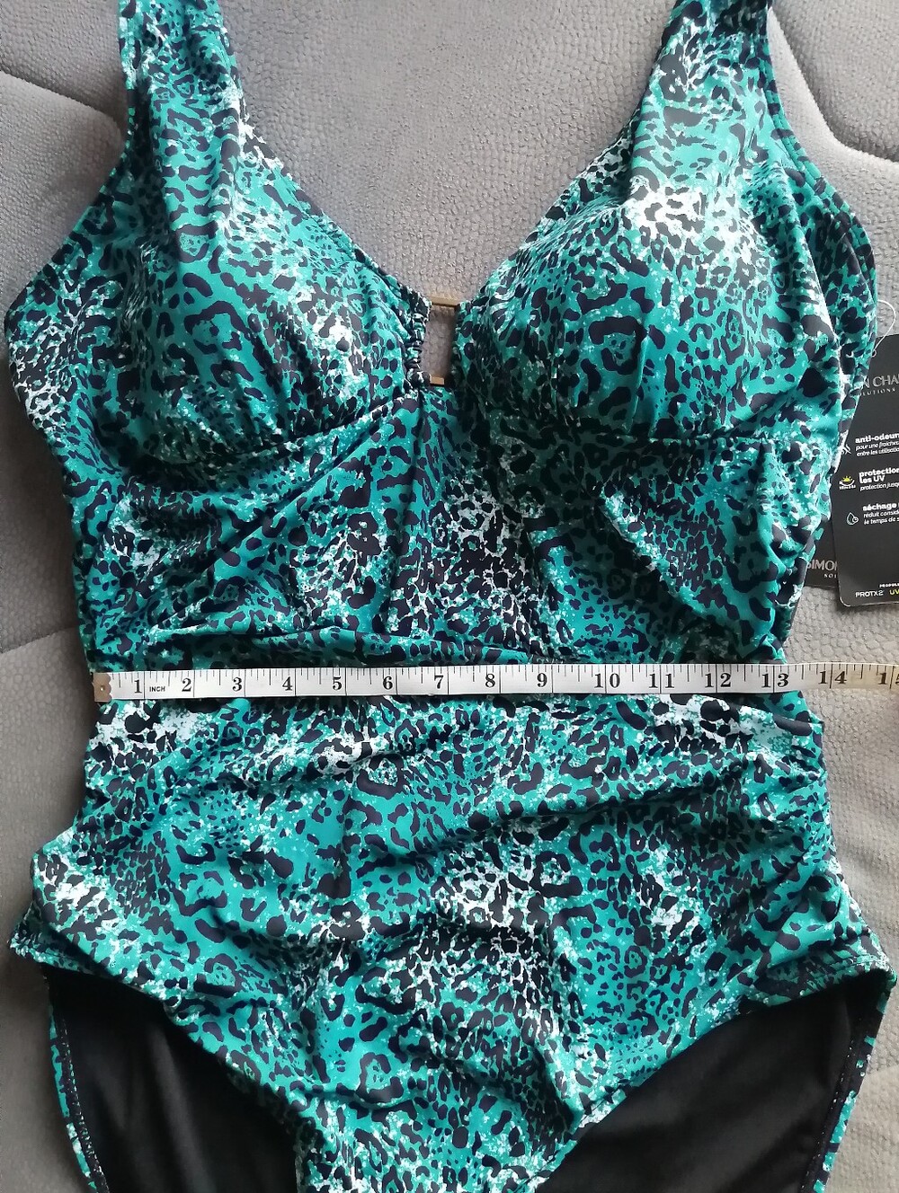 🇨🇦 Simon Chang Plus-Size One-Piece Swimsuit Teal Animal-Print Size 16 - Picture 3 of 12